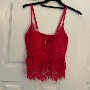Red lace tank top with built in cups
